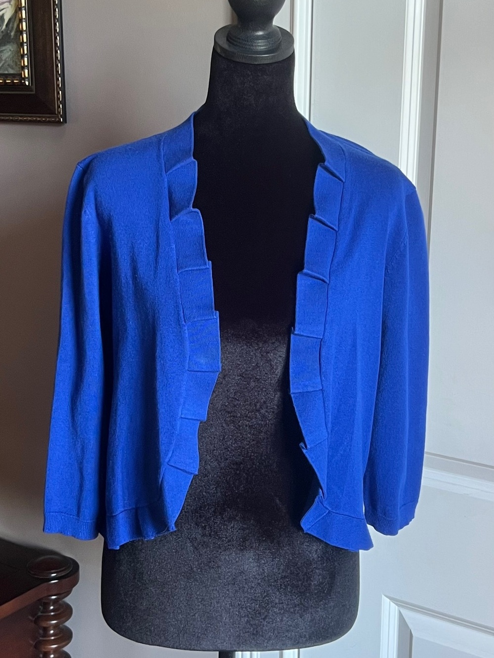 Madison Royal Blue Ruffle-Front Open Cardigan